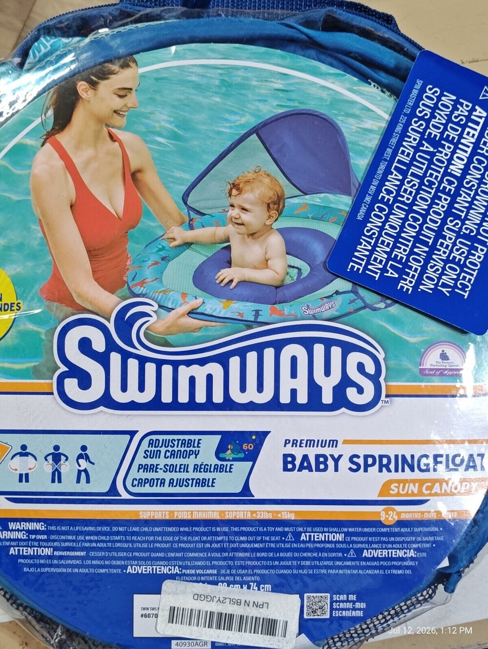 Swimways Premium Baby Springfloat  Sun Canopy Blue 9-24 Mos *NEW*